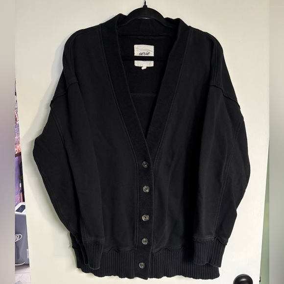 aerie Sweaters - aerie Black Button-Front V-Neck Cardigan Sweater